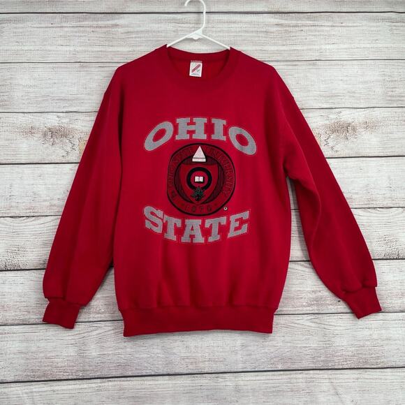 Vintage 90's Jerzees Ohio State Crew Neck Sweatshirt Women's Size Large Red - Picture 1 of 11
